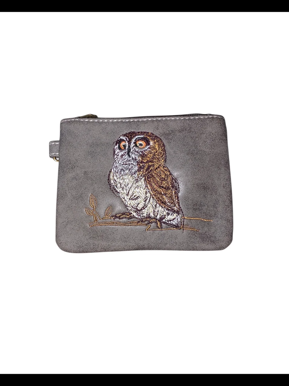 Brand New - Gray Owl Embroidered Wristlet Pouch Wallet